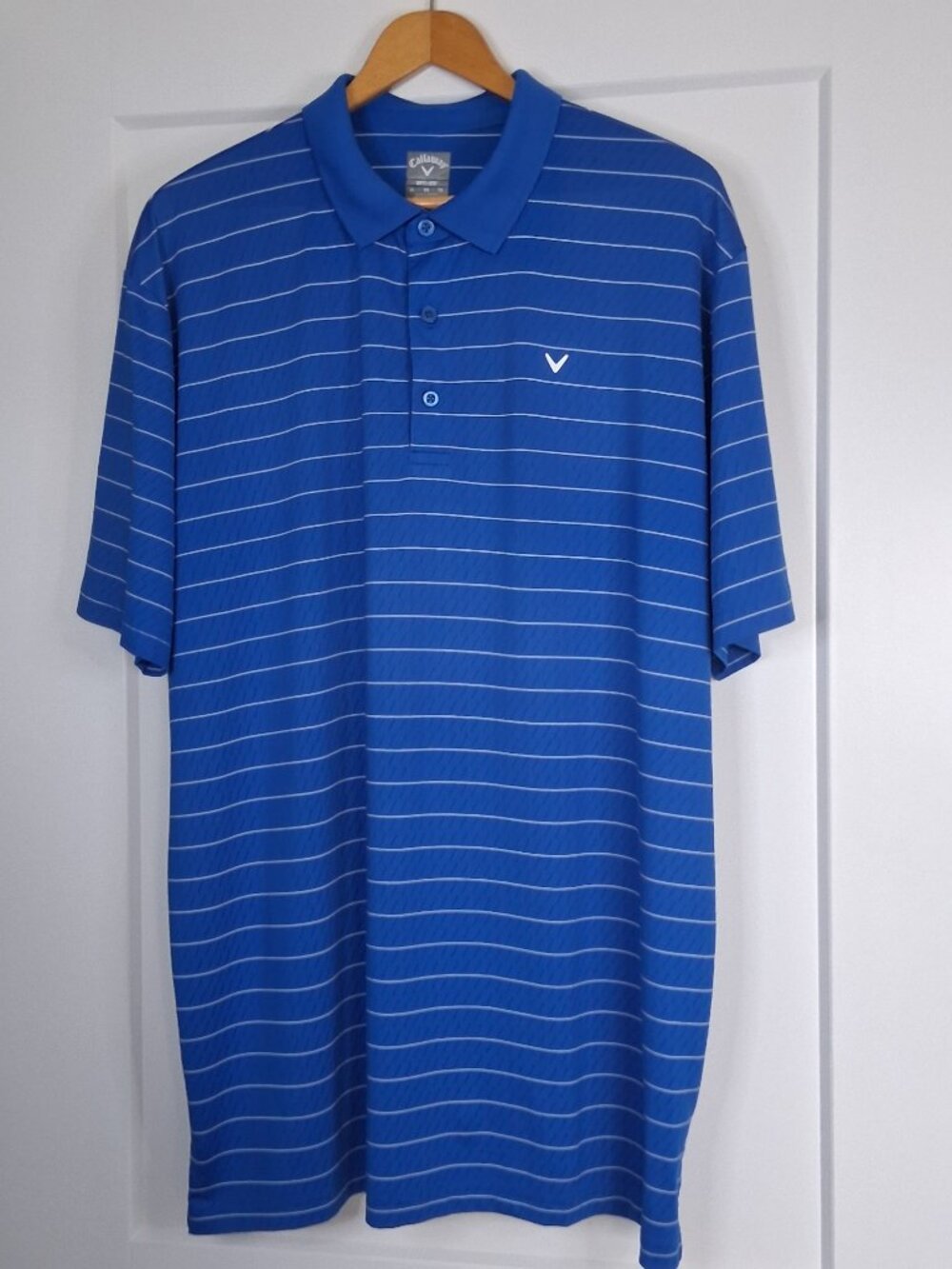 Callaway Golf Polo Shirt Mens XL Blue Striped Opti-Dri Performance Stretch